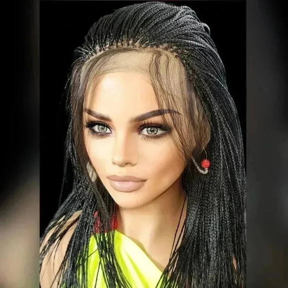 Micro Braids Lace Closure Wig in Jet Black Handcrafted, Lightweight. Yassine. - Picture 2 of 15